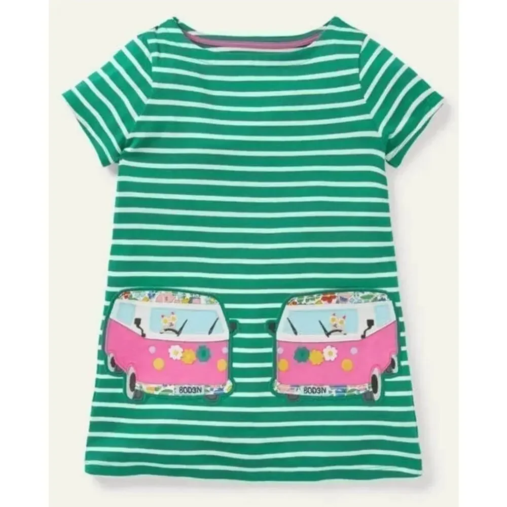 NWT❤️Mini Boden Summer Appliqué Pocket Tunic Dress sz8/9Y